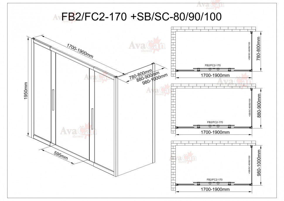 Душевой уголок AvaCan FC2 170-190 + SC 80